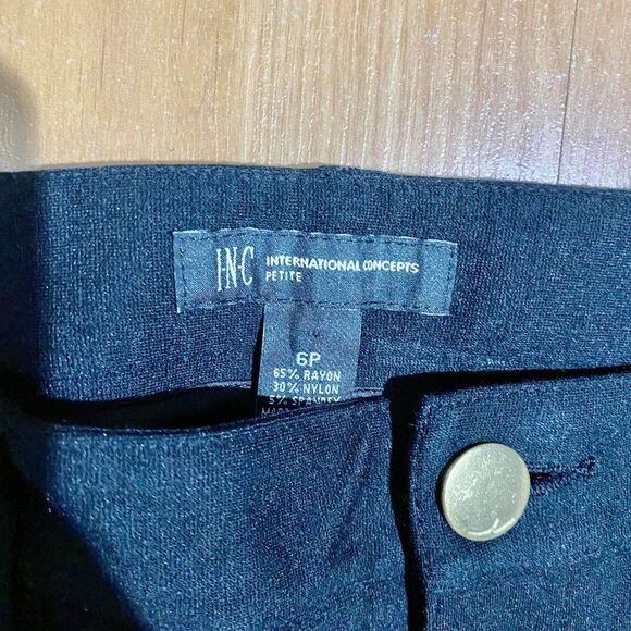 INC Black Petite Leggings Zipper Fly & Button - Picture 3 of 4